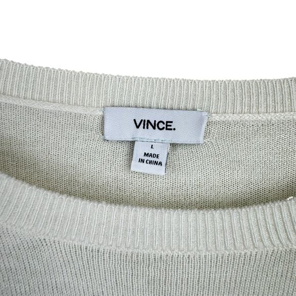 Vince Ivory White & Gray Colorblock Cashmere Blend Long Sleeve Knit Sweater - Picture 10 of 12
